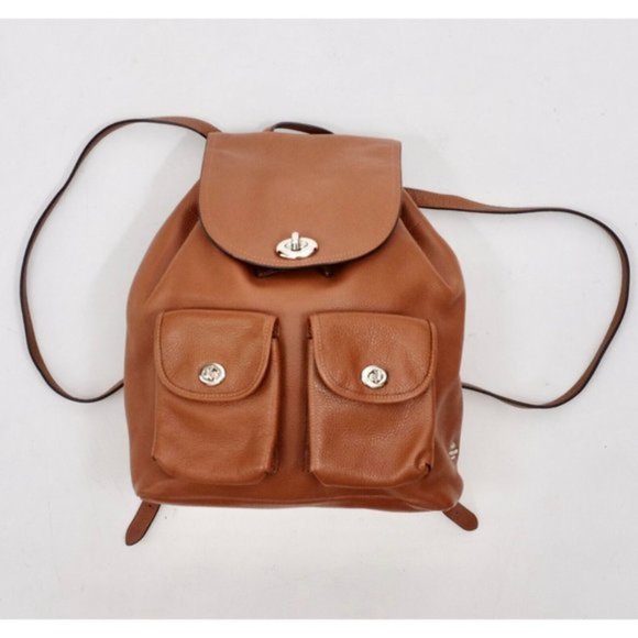 Coach turnlock heritage backpack rucksack brown leather silver hardware main image 5